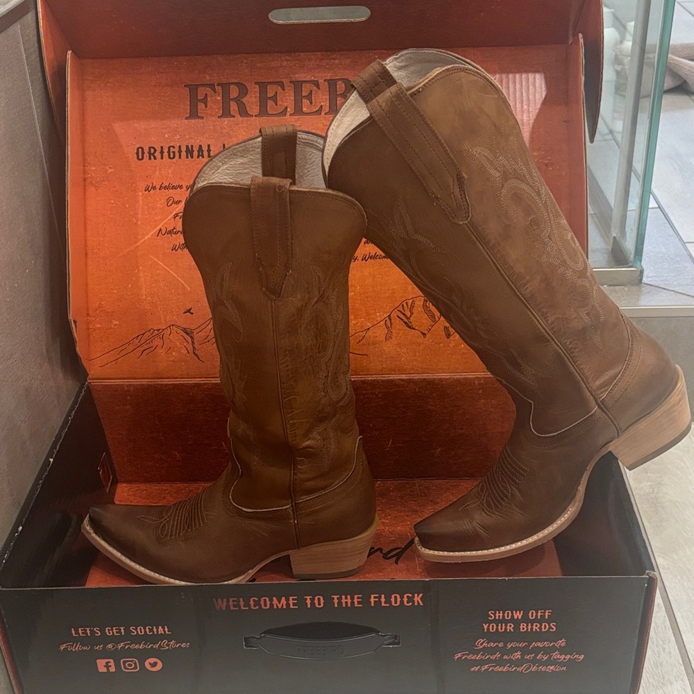 Freebird Woodland Tan Leather Cowboy Boots Size 8 - Picture 11 of 12
